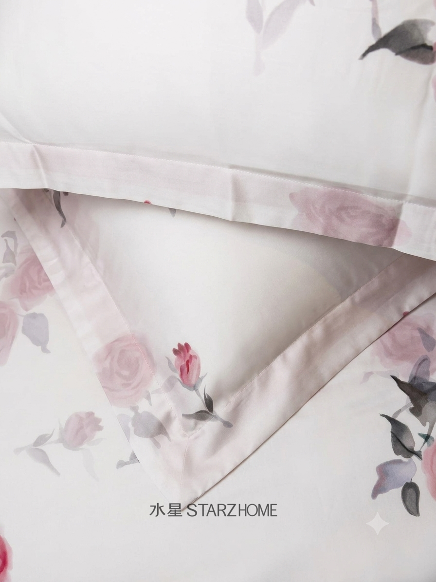 Hepburn T.|Lenjerie de Pat 4 Piese| Trandafir al Bailor| 100% Tencel