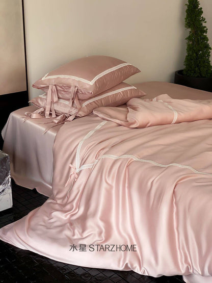 Hepburn T.|Lenjerie de Pat 4 Piese| Roz Angela| 100% Tencel