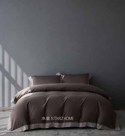 Hepburn T.|Lenjerie de Pat 4 Piese| 60% Tencel si 40% Bumbac|Model Ambra Intunecata