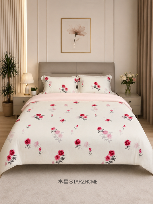 Hepburn T.|Lenjerie de Pat 4 Piese| Trandafir al Bailor| 100% Tencel