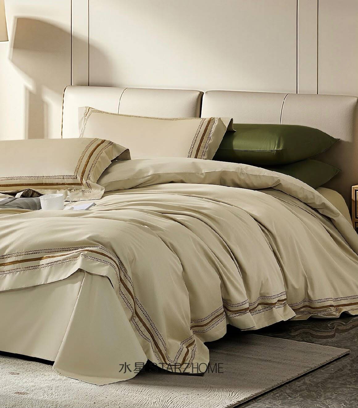 Lenjerie de pat 6 piese din bumbac 100% | Husă pilotă 200x220 | Cearșaf 240x260|808123