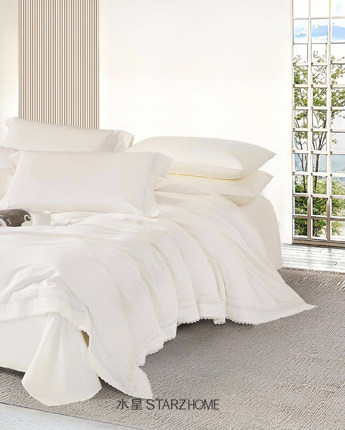 Lenjerie de pat 6 piese din bumbac 65% Tencel si 35% Bumbac | Husă pilotă 200x220 | Cearșaf 240x260|808137