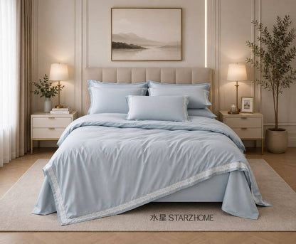 Lenjerie de pat 6 piese din bumbac 65% Tencel si 35% Bumbac | Husă pilotă 200x220 | Cearșaf 240x260|808136