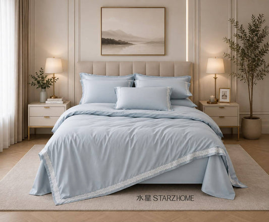 Lenjerie de pat 6 piese din bumbac 65% Tencel si 35% Bumbac | Husă pilotă 200x220 | Cearșaf 240x260|808136