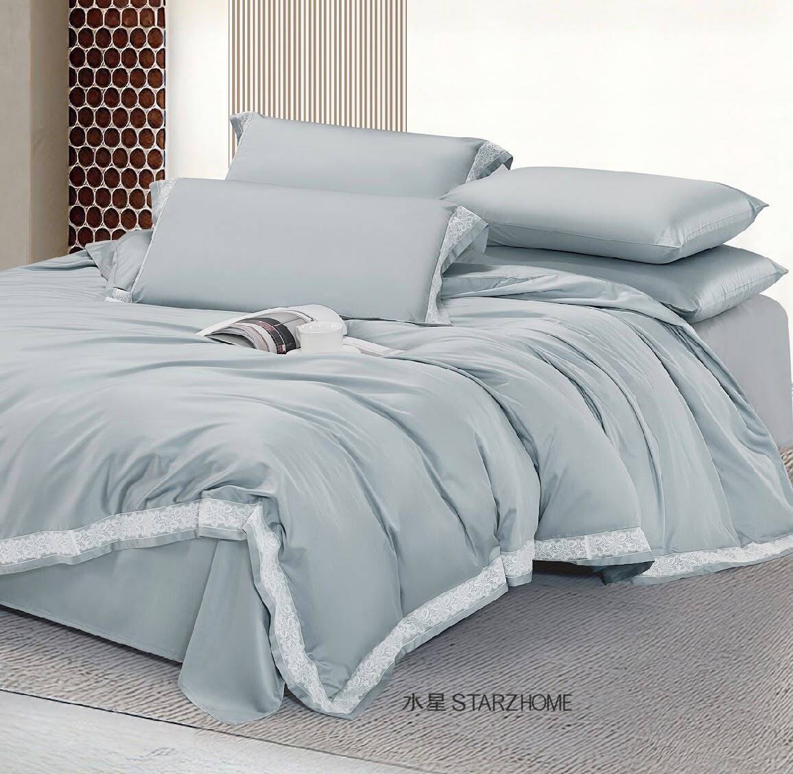 Lenjerie de pat 6 piese din bumbac 65% Tencel si 35% Bumbac | Husă pilotă 200x220 | Cearșaf 240x260|808136