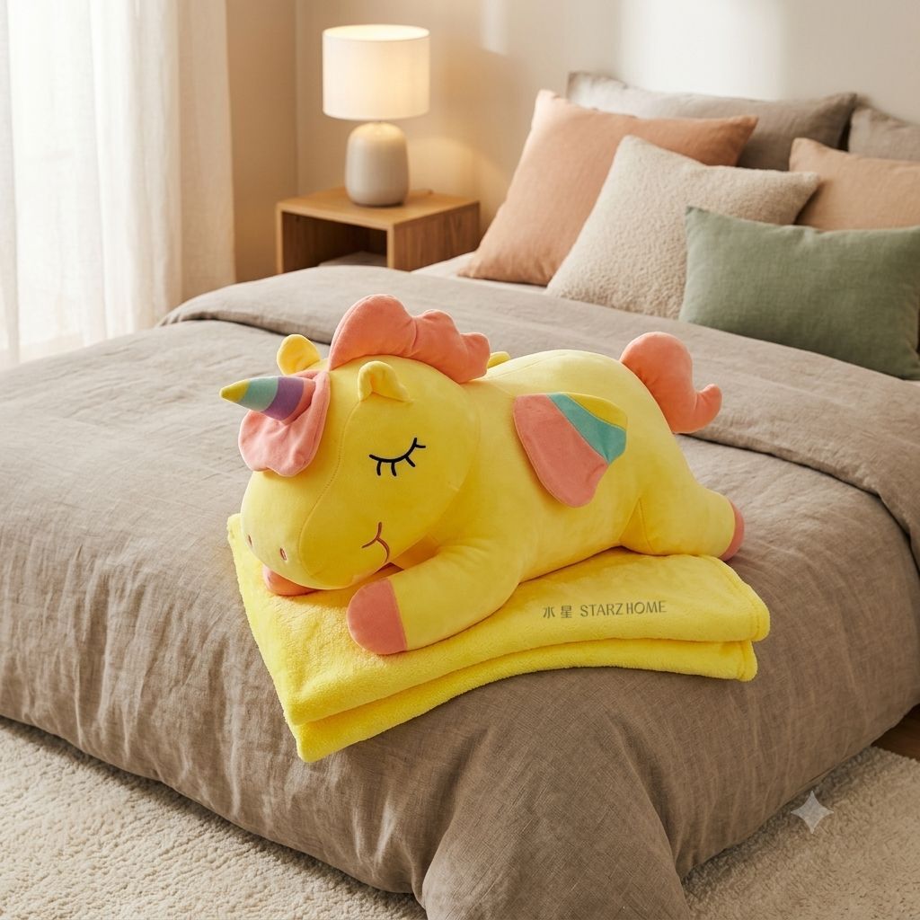 Jucărie de Pluș|Unicorn Galben cu Păturică