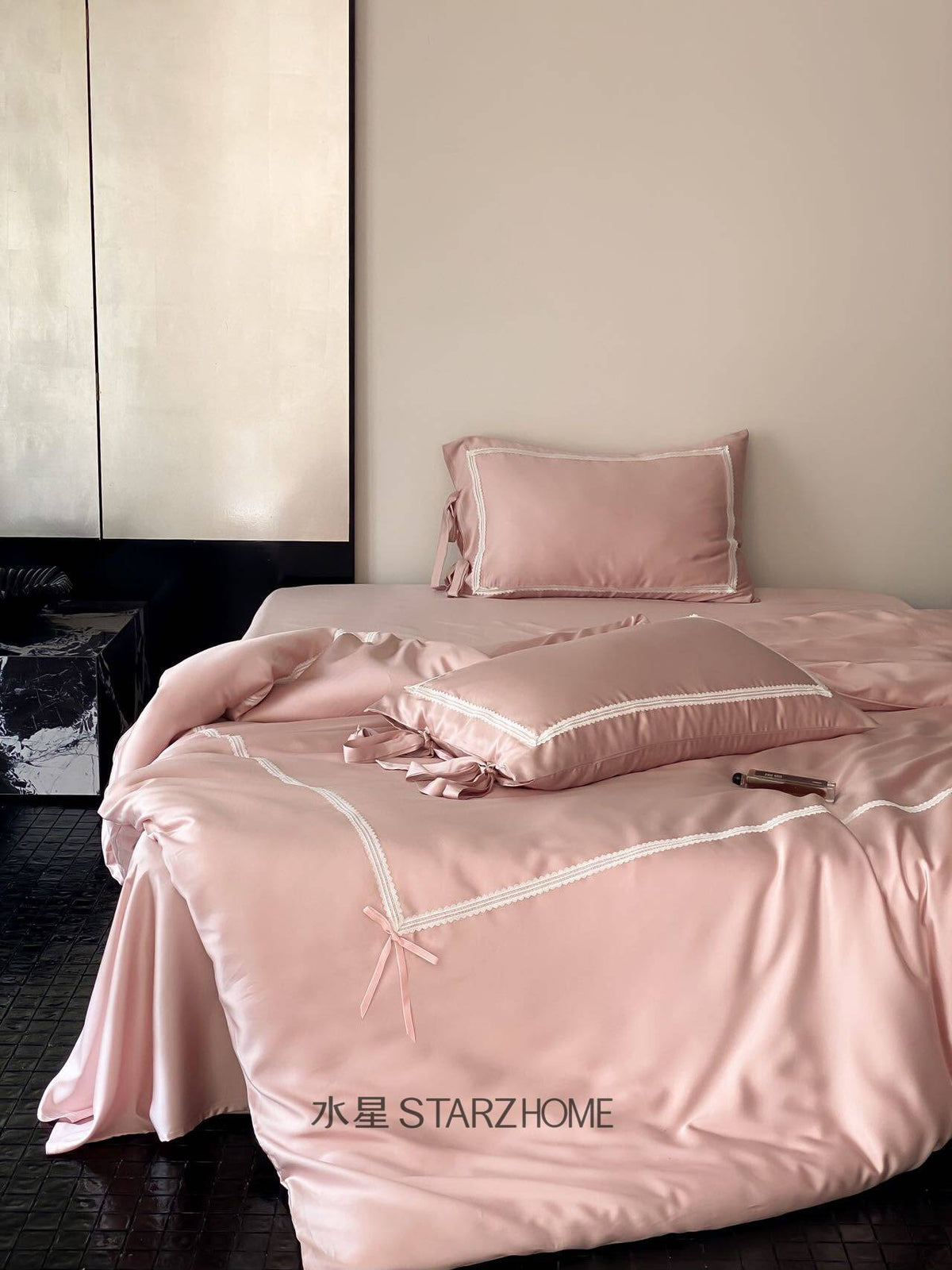 Hepburn T.|Lenjerie de Pat 4 Piese| Roz Angela| 100% Tencel