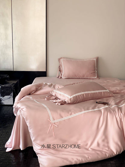 Hepburn T.|Lenjerie de Pat 4 Piese| Roz Angela| 100% Tencel
