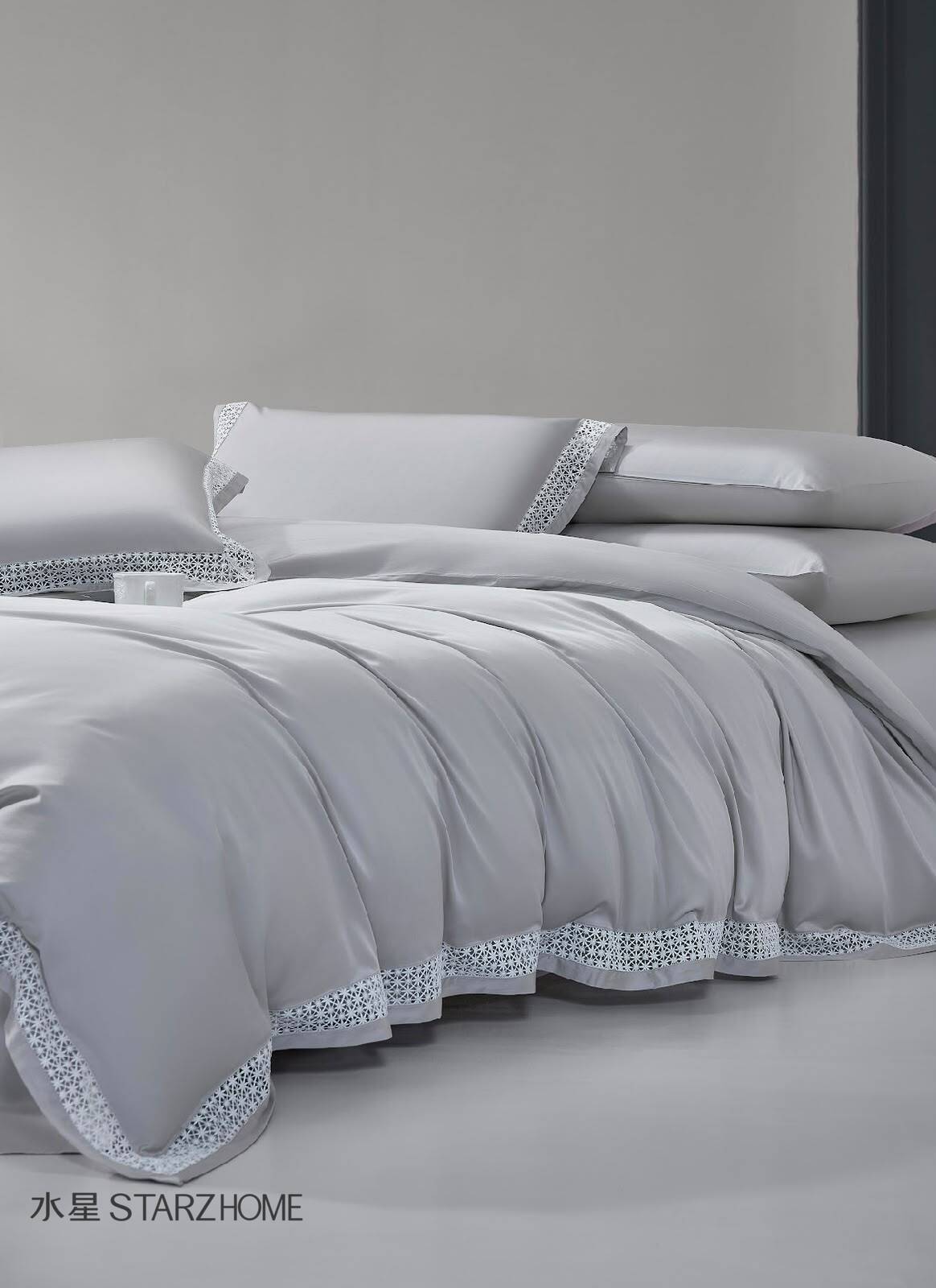 Lenjerie de pat 6 piese din bumbac 65% Tencel si 35% Bumbac | Husă pilotă 200x220 | Cearșaf 240x260|808140
